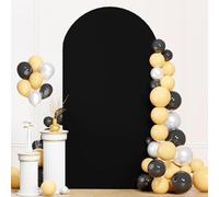 ROMANKAS Black Arch Cover 7.2x4FT Wedding Arch Cover Backdrop Fabric Round Top Arch Spandex Cover 2-Sided Arch Covers Stretchy Backdrop Chiara Wall Cover for Garland Arched Birthday Banquet Decor