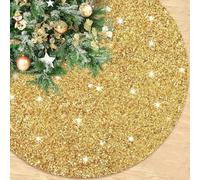 ROMANKAS Gold Christmas Tree Skirt - 21 Inch Small Glitter Skirt, Thick Velvet Mat With Sequins - Elegant Sparkle Collar for Xmas Party Home Decoration