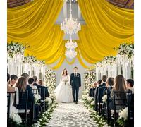 ROMANKAS Gold Drapes Ceiling 5x10ft 6 Panels Ceiling Drapes for Weddings Ceiling Fabric Draping Fabric Chiffon Backdrop Curtain Wedding Arch Draping Fabric for Birthday Stage Bridal Reception Decor