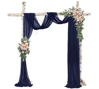 ROMANKAS Navy Blue Arch Drapes Chiffon Wedding Arch Draping Fabric 2 Panels 18FT Navy Sheers Chiffon Curtains Tulle Backdrop for Wedding Archway Drapes for Ceremony Reception Stage Ceiling Decorations