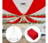 ROMANKAS Red Ceiling Drapes 6 Panels 5x10ft with 12 Inch Ceiling Drapes Hanging Kit Silver Ceiling Drape Hoop Ring Kit Chiffon Ceiling Fabric Draping Fabric for Wedding Party Ceremony Decorations