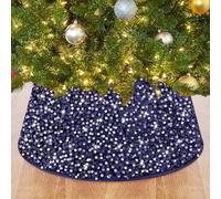 ROMANKAS Sequin Christmas Tree Collar Navy Blue Xmas Tree Ring 23.6 Inch Sparkly Tree Skirts for Artificial Trees Vintage Glitter Christmas Tree Base Collar for Xmas Party Winter Holiday Ornament