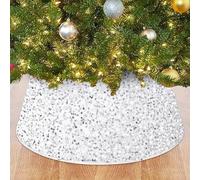ROMANKAS Sequin Tree Collar White Christmas Tree Collar 28.8 Inch Large Tree Ring Sparkling Felt Xmas Tree Base Cover Unique Tree Rug Collar Home Party Christmas Tree Box Collars for Artificial Trees