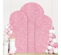 ROMANKAS Set of 3 Arch Covers Stretchy Backdrop 4&5&6ft Sequin Arch Cover Wedding Arches Cover Spandex Fitted Arched Backdrop Cover Shimmer Arched Edcovers for Wedding Party Graduation Decor Pink Gold