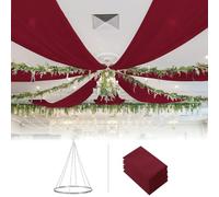ROMANKAS Wedding Ceiling Drapes Burgundy Ceiling Draping hHanging Kit 6 Panels 5x10ft with 12 Inch Ceilings Drape Hoop Ring Kit Ceiling Draping Curtains Ceiling Drapes for Parties Wedding Decor