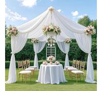 ROMANKAS White Ceiling Drapes for Weddings 6 Panels 5ftx10ft Sheer Ceiling Draping Fabric Wedding Ceiling Drapery Chiffon Backdrop Curtains Ceilings Drapes for Parties Wedding Reception Ceremony Decor
