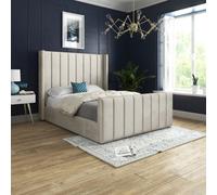 Romano Straight Winged Upholstered Soft Velvet Bed Frame - Cream