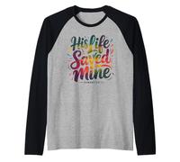 Romans 5:8 - His Life Saved Mine Colorful Raglan Baseball Tee