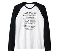 Romans 8:28 All Things Work Together for Good Bible Verse Raglan Baseball Tee