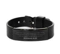 Romans 8:28 Christian Black Shark Mesh Bracelet Gifts, Faith Message Prayer Romans 8:28 Religious Bracelets for Women Men Romans 8:28 Bible Verse Inspirational Mantra Adjustable Bracelet Power of