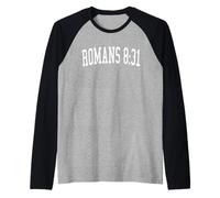 Romans 831 Bible Verse Christian Collegiate Style Distressed Raglan Baseball Tee