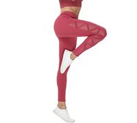 romansong High Waisted Workout Athletic Leggings Women Distressed Gym Active Wear Ripped Leggings Womens Butt Lifting Sexy Ripped Mesh Yoga Pants with Pockets(Wine Red,Large)