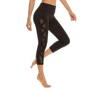 romansong High Waisted Workout Compression Capri Leggings for Women Petite Skinny Mesh Gym Legings with Pockets(Black,Small)