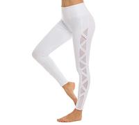 romansong Mesh Workout Leggings with Pockets High Waisted Butt Lifting Cute Cutout Leggings Sexy Yoga Pants for Women(White,X-Small)