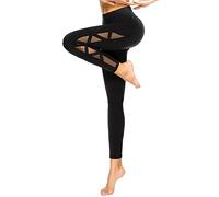 romansong Mesh Workout Leggings with Pockets High Waisted Distressed Butt Lifting Cute Ripped Cutout Soft Lace Leggings Sexy Yoga Pants for Women(Black,XSmall)