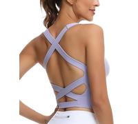 romansong Strappy Yoga Sports Bras for Women Padded Criss-Cross Back Tank Tops, Pastel Lilac, XL