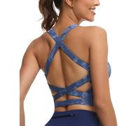 romansong Strappy Yoga Sports Bras for Women Padded Criss-Cross Back Tank Tops, Tie Dye Blue, S