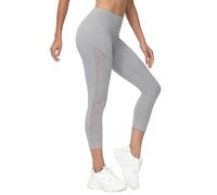 romansong Women's Mesh Leggings Yoga Pants with Pocket, Non See-Through Capri High Waisted Tummy Control 4 Way Stretch, Light Gray-capris, XL