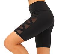 romansong Women's Mesh Leggings Yoga Pants with Pocket, Non See-Through Capri High Waisted Tummy Control 4 Way Stretch, 121-black, XL