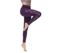 romansong Women's Mesh Leggings Yoga Pants with Pocket, Non See-Through Capri High Waisted Tummy Control 4 Way Stretch, Purple, Large