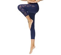 romansong Women's Mesh Leggings Yoga Pants with Pocket, Non See-Through Capri High Waisted Tummy Control 4 Way Stretch, Navy-capris, S
