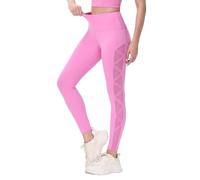 romansong Women's Mesh Leggings Yoga Pants with Pocket, Non See-Through Capri High Waisted Tummy Control 4 Way Stretch, Pink, M