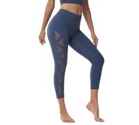 romansong Women's Mesh Leggings Yoga Pants with Pocket, Not See-Through, Capri High Waist Tummy Control 4-Way Stretch, M