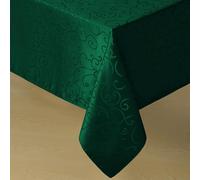 Romanstile Christmas Jacquard Rectangle Tablecloth - Green Waterproof Damask Curly Floral Pattern Decorative Table Cloth, Heavy Weight Fabric Table Cover for Dining/Party/Holiday - 60 x 84 Inch