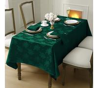 Romanstile Christmas Jacquard Rectangle Tablecloth - Green Waterproof Damask Rose Floral Pattern Decorative Table Cloth, Heavy Weight Fabric Table Cover for Dining/Party/Holiday - 60 x 84 Inch