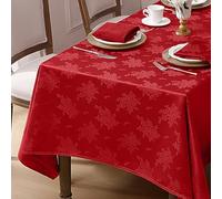 Romanstile Christmas Jacquard Rectangle Tablecloth - Red Waterproof Damask Rose Floral Pattern Decorative Table Cloth, Heavy Weight Fabric Table Cover for Dining/Party/Holiday - 60 x 84 Inch