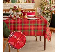 Romanstile Christmas Table Cloth - Rectangle Checkered Tablecloth, Waterproof, 60 X 84 Inch, Washable Polyester Table Cover, Red Plaid Dining Tablecloths for Fall, Halloween, Christmas, New Year