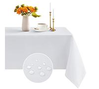 Romanstile Christmas Table cloth White wipe clean,large,140x280 CM,Stain Resistant Washable Tablecloth Polyester Table Cover for festive Dining Party Wedding New Year Restaurant Outdoor Decorations
