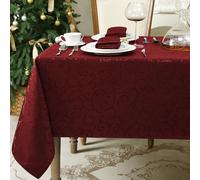 Romanstile Christmas Tablecloth Red Jacquard 140x240 cm, Water-Repellent, Wipeable, Stain Resistant, Holiday Table Cover for Dining Room, Party, Restaurant Use, with Elegant Festive Touch