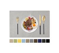 Romanstile Cloth Placemats Set of 6-12 x 18 Inch, Heat Resistant Double Layered Thickened Burlap Place Mats, Washable Linen Farmhouse Table Mats for Kitchen/Dining/Party/Outdoor, Light Grey