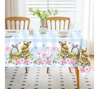 Romanstile Easter Table cloth Wipeable 200x140cm Blue and White Gingham Table Cloths Bunny Tablecloths Small Table Cover Water Resistant for Spring Outdoor Party Birthday Coffee Decorations,79x55 inch