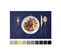 Romanstile Faux Linen Placemats Set of 6, 12 x 18 Inch Thickened linen Farmhouse Burlap Place Mats, Anti-Slip Heat Resistant Washable Table Mats for Dining Table Restaurants Indoor Outdoor (Navy Blue)