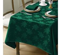 Romanstile Green Christmas Rectangle Tablecloth - Waterproof Damask Rose Floral Pattern Decorative Table Cloth, Heavy Weight Jacquard Fabric Table Cover for Dining/Party/Holiday - 60 x 84 Inch