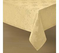 Romanstile Jacquard Rectangle Tablecloth - Gold Waterproof Damask Rose Floral Pattern Decorative Table Cloth, Heavy Weight Fabric Table Cover for Dining/Party/Holiday - 52 x 70 Inch