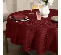 Romanstile Large Round Christmas Tablecloth Red 180 cm, Water-Repellent, Wrinkle-Free, Stain Resistant Jacquard Table Cover for Holiday Dinner, Wedding, Party, New Year, Refined Decor