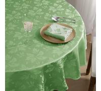 Romanstile Light Green Spring Round Tablecloth 120 cm, Elegant Jacquard Damask, Wipeable & Water-Repellent Table Cloth for Easter Brunch, Balcony Tables & Summer Decor, Tea Time, Coffee Table
