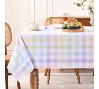 Romanstile Pastel Gingham PVC Tablecloth Wipe Clean Vinyl Oilcloth for Easter Spring Dining Kitchen - Waterproof Wipeable Table Cover for Indoor Outdoor Use - 140×140 cm (54×54 inch)
