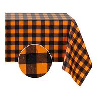Romanstile PVC Table Cloth Halloween Gingham Checkered Black and Orange Tablecloths wipeable plastic Tablecloth waterproof Decorations Autumn Party Dining,Oilcloth,rectangle,140x200 cm,55x78 inch