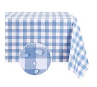 Romanstile Rectangle Checkered Vinyl Tablecloth - 100% Waterproof Oil Proof Spill Proof PVC Table Cloth, Heavy Duty Wipeable Table Cover for Indoor and Outdoor Use (54x78 inch, Blue Checkered)
