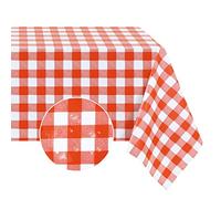 Romanstile Rectangle PVC Table Cloth Gingham Checkered Tablecloths Wipeable Plastic Tablecloth Waterproof for Christmas Party Birthday Picnic dining,Gingham fabric,Summer 55x78 inch, Red and White