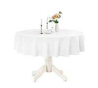 Romanstile Round Waterproof Tablecloth, Stain Resistant Washable Table Cloths Wrinkle Free Polyester Table Covers for Kitchen Dining Party Wedding Indoor and Outdoor - White, 90 Inch