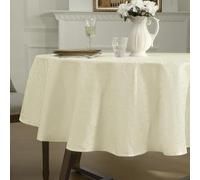 Romanstile small Round Table Cloth Christmas 120 cm Cream, wipeable Tablecloths and water resistant, Table Cover, Jaquard Floral for Xmas, New Year, Birthday, Caffee Table, Tea Time, Garden