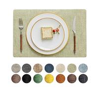 Romanstile Vinyl Placemats Set of 4-12 X 18 Inch - Heat Resistant Place Mats 100% Waterproof Oilproof Wipeable Reversible Faux Leather Table Mats for Kitchen/Dining/Party/Outdoor, Grass Green