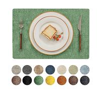 Romanstile Vinyl Placemats Set of 4-12 X 18 Inch - Heat Resistant Place Mats 100% Waterproof Oilproof Wipeable Reversible Faux Leather Table Mats for Kitchen/Dining/Party/Outdoor, Dark Green