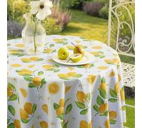 Romanstile Wipeable Vinyl PVC Table Cloth 140 cm Round Lemon Waterproof, Oilproof, Easy-to-Clean Table Cover with Cut Edges for Garden Dining, BBQ, Summer Parties, Holiday Meals, Terrace