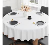 Romanstile Xmas white round Tablecloth 150 cm PVC wipe clean,plastic festive table cloths waterproof,x,table cloth,Oil cloth Tablecloths Christmas Birthday Party Outdoor Wedding Garden,hotel,Coffee